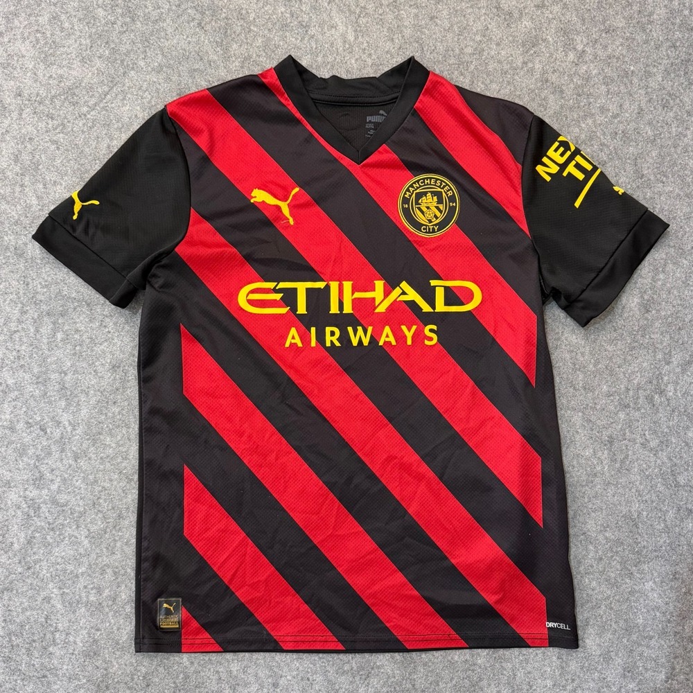 Puma Manchester City 2022-23 Black Red Striped Away Jersey Youth Size XL